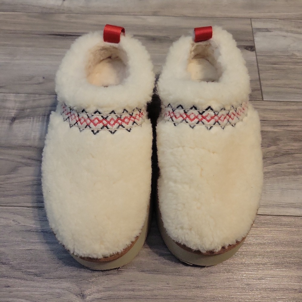 UGG Tazz Heritage Braid Maxi Curly Sherpa Platform Slippers Womens Size 5